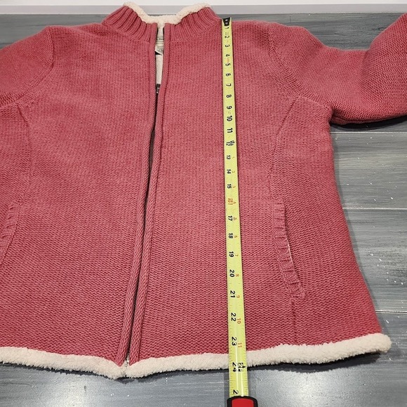 LL Bean Sweater Jacket Lambs Wool Blend Rosey Pink Sherpa Lined Full Zip Large‎ - Picture 9 of 9